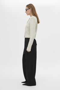 Side View CAMILLA AND MARC Atkinson Knit Cardigan in cream with cropped fit and removable shoulder pads