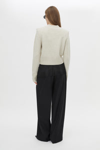 Back View CAMILLA AND MARC Atkinson Knit Cardigan in cream with cropped fit and removable shoulder pads