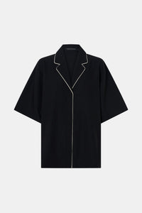 Ghost View - CAMILLA AND MARC collared Atticus Short Sleeve Shirt in black with contrast cord piping. 