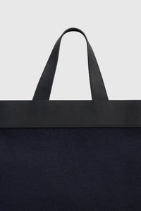 Cropped view CAMILLA AND MARC August Tote Bag in navy with black trim in cotton-linen canvas.