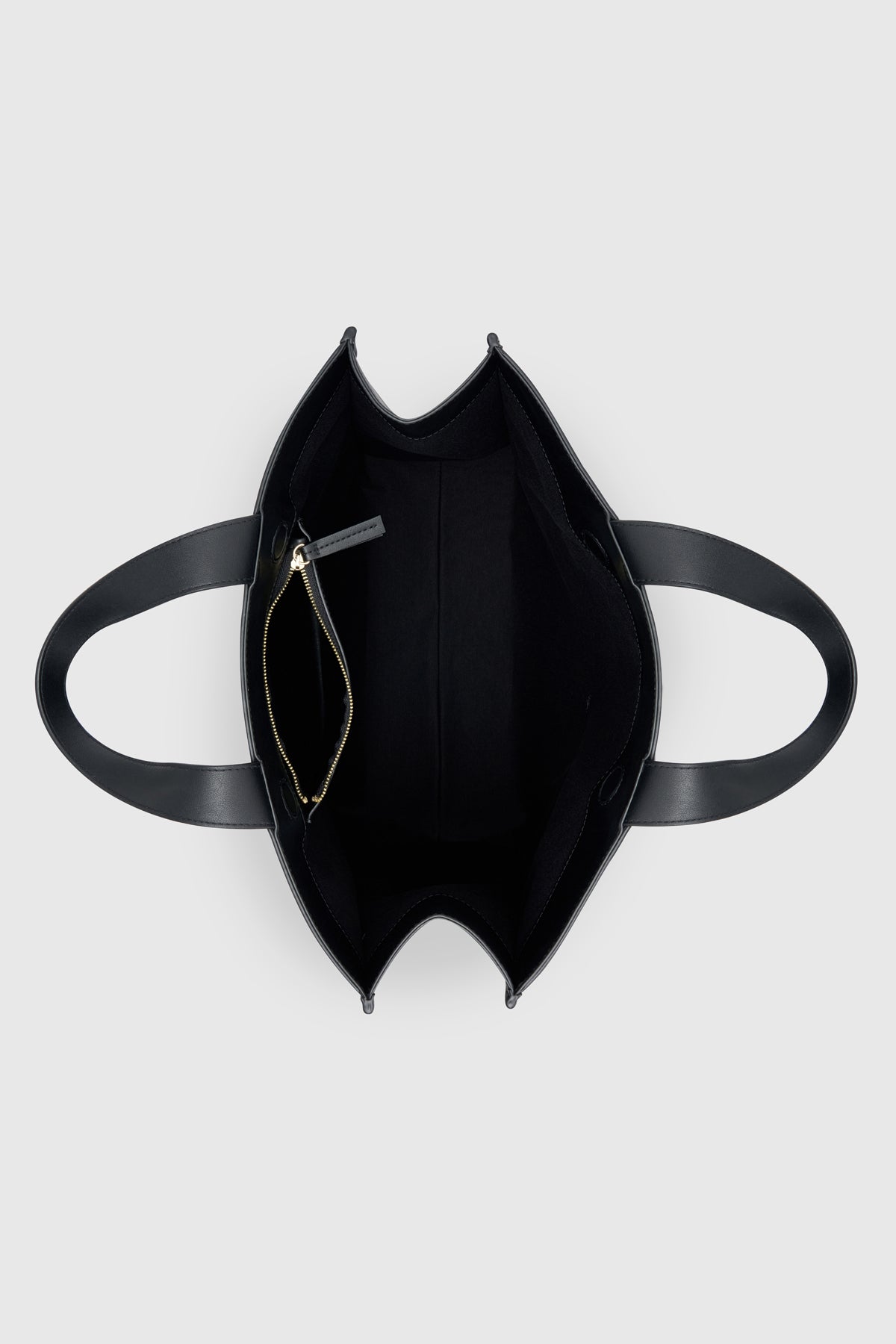 Top view CAMILLA AND MARC August Tote Bag in navy with black trim in cotton-linen canvas.