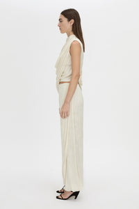 Side view CAMILLA AND MARC Avis Pant in cream with wide-leg balloon design.