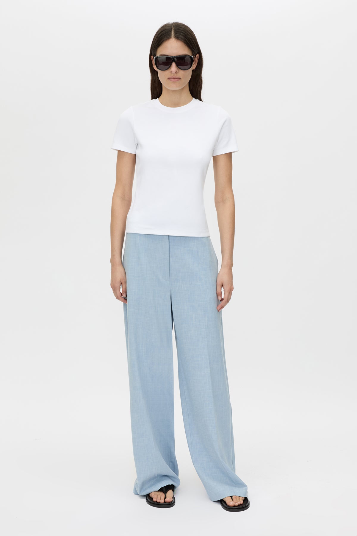 Alba Rib Tee - CAMILLA AND MARC Alba cotton rib fitted tee in soft white with self-rib bind at the neck, narrow twi