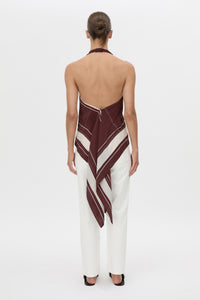 Back view CAMILLA AND MARC Barolo Top in cream print with high‑neckline and open back.