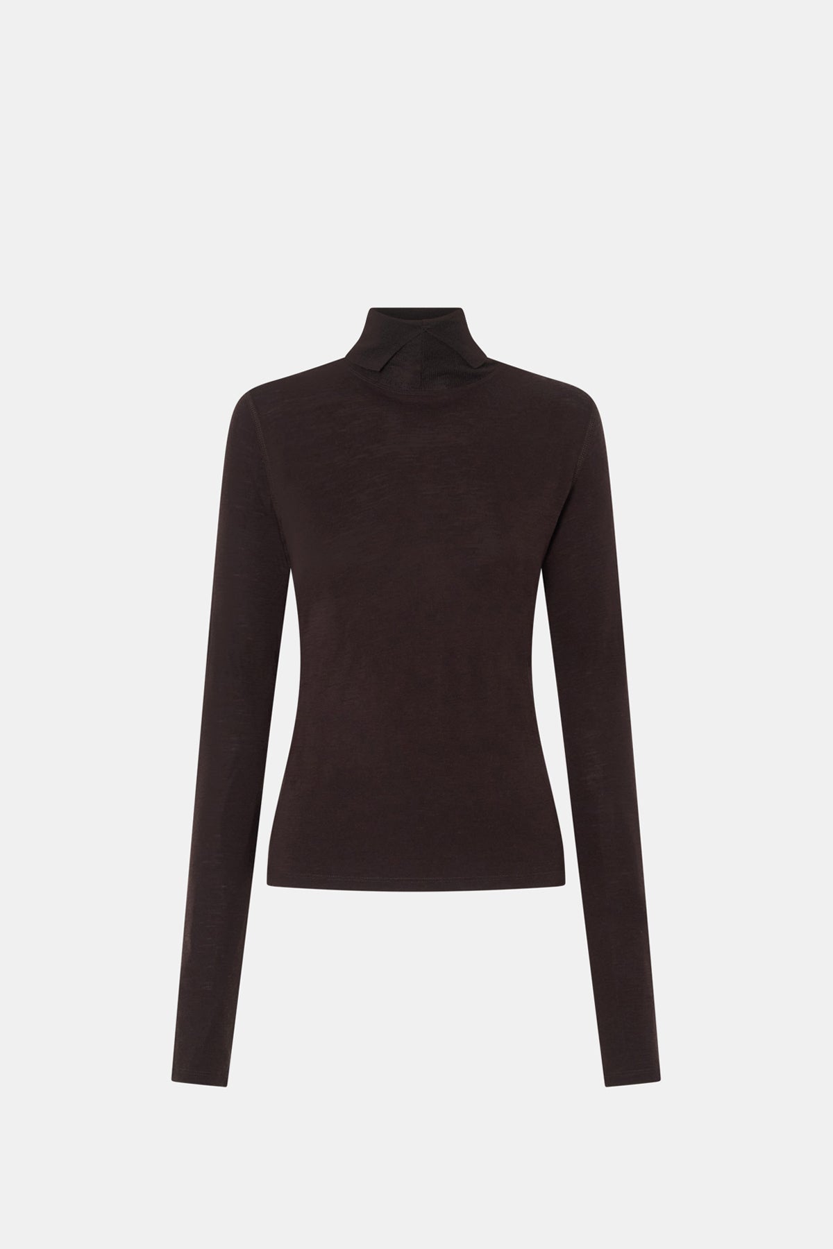 Barre High Neck Top - CAMILLA AND MARC Barre turtleneck long sleeve top in chocolate brown