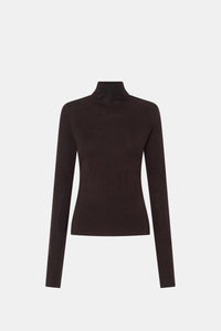 Barre High Neck Top - CAMILLA AND MARC Barre turtleneck long sleeve top in chocolate brown
