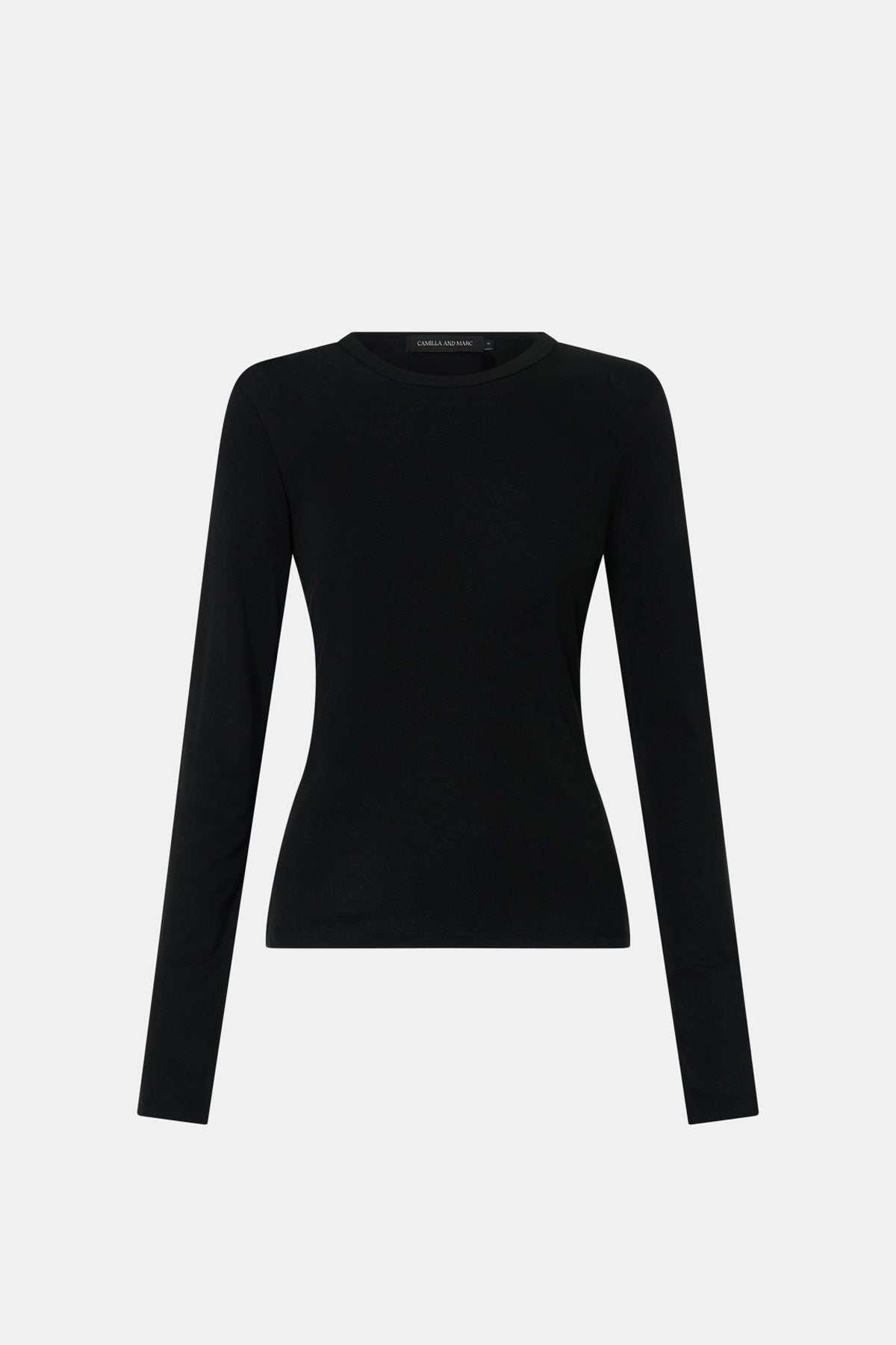 Ghost view CAMILLA AND MARC Barre Long Sleeve Top in Black with slim silhouette.