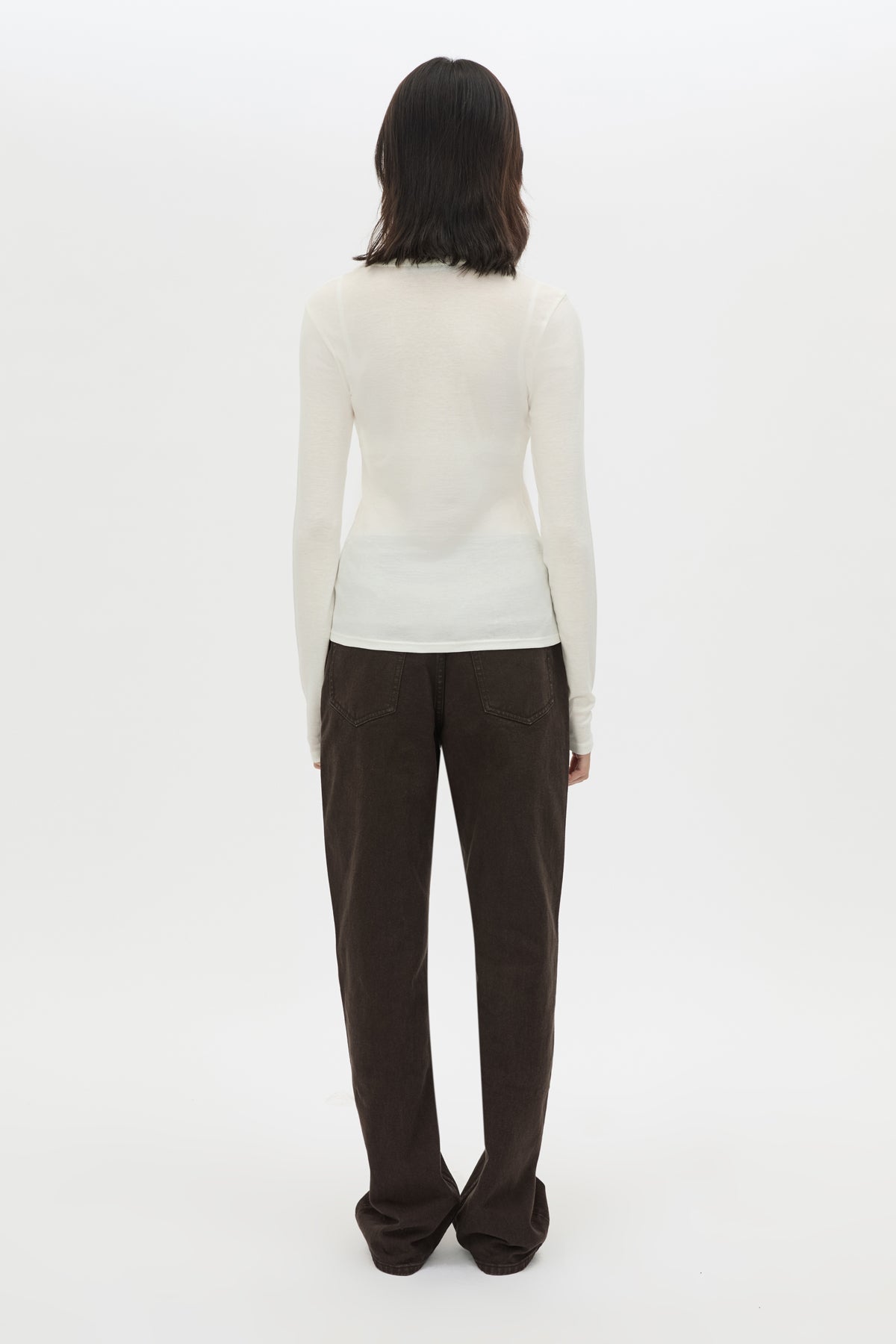 Back view CAMILLA AND MARC Barre Long Sleeve Top in Soft White with slim silhouette.