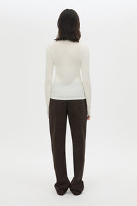 Back view CAMILLA AND MARC Barre Long Sleeve Top in Soft White with slim silhouette.