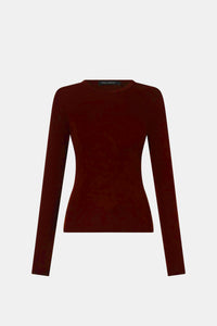 Ghost view CAMILLA AND MARC Barre Long Sleeve Top in Burgundy with fitted silhouette and crew neckline.