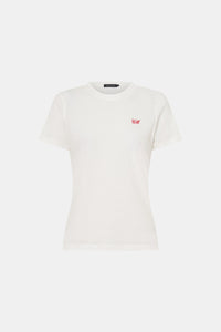 Ghost view CAMILLA AND MARC Birdie Fitted Print Tee in soft white with red embroidered motif detail.