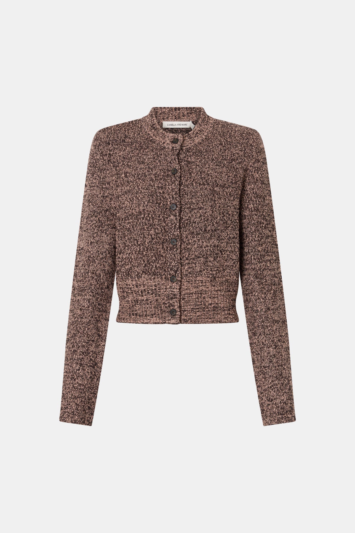 Ghost View - CAMILLA AND MARC Botticino Knit Cardigan in black and plum with removable shoulder pads.