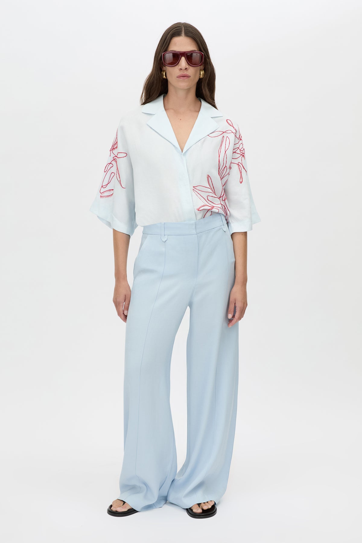 Brava Pant - CAMILLA AND MARC Brava pintuck wide-leg, mid-rise pant in sky blue