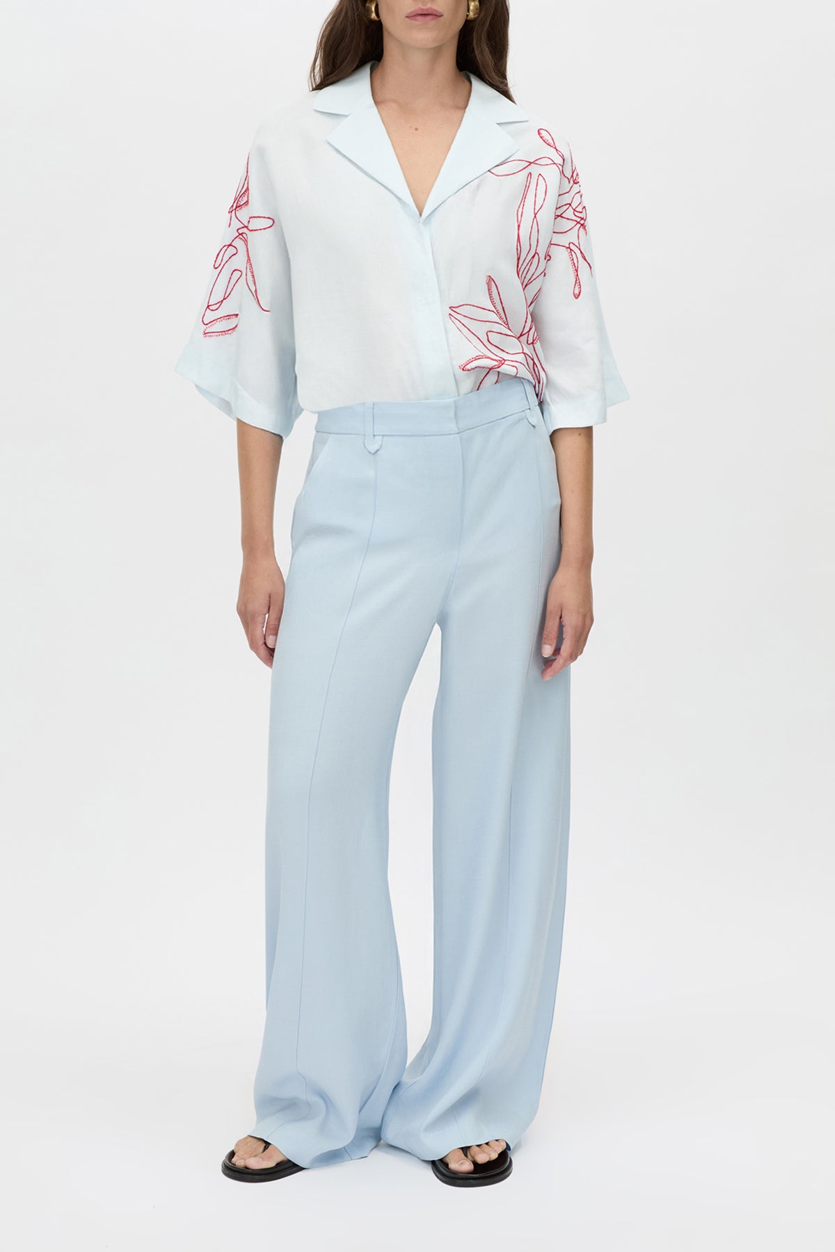 Brava Pant - CAMILLA AND MARC Brava pintuck wide-leg, mid-rise pant in sky blue