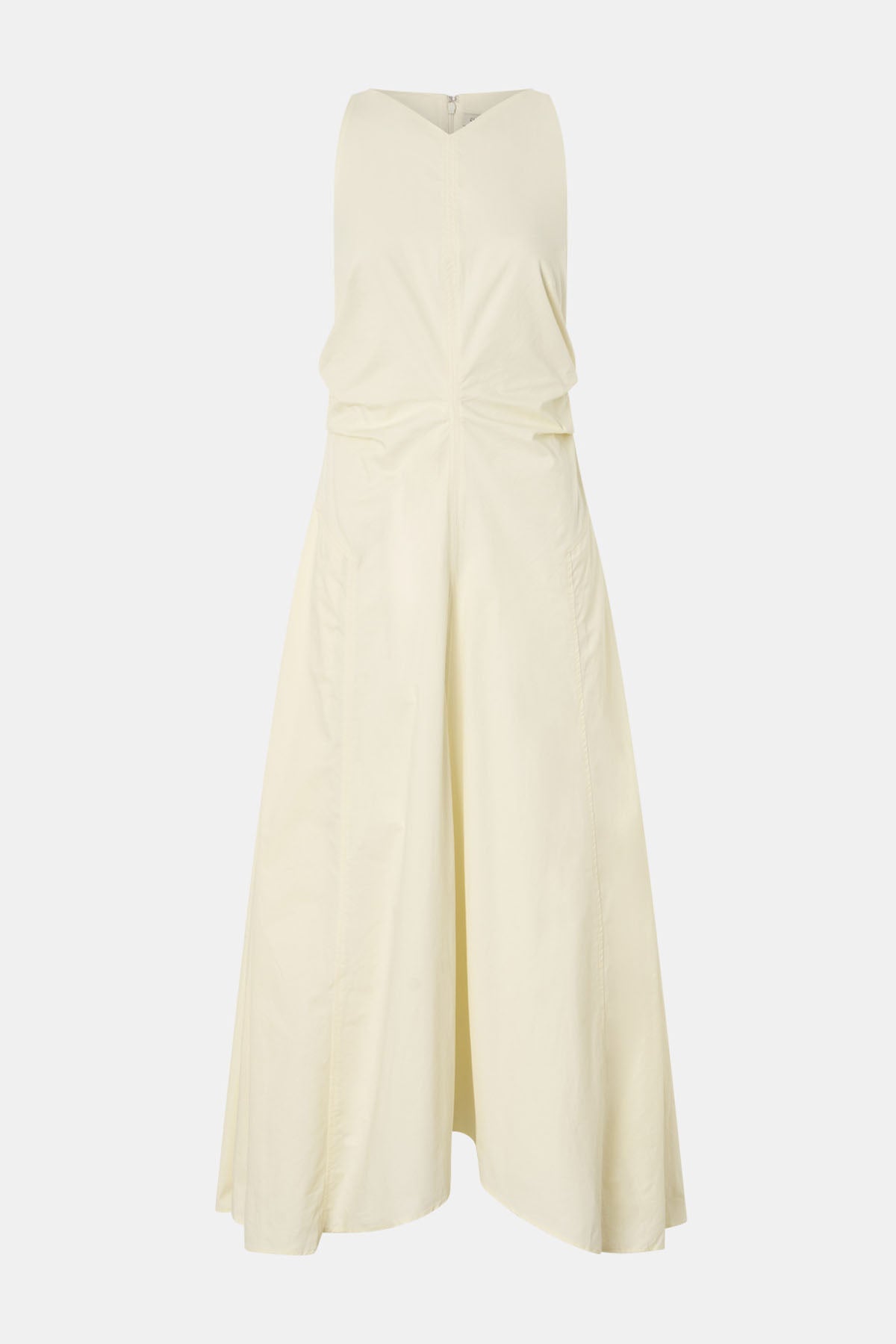 Ghost view CAMILLA AND MARC Brera midi dress in pale yellow with topstitch details and side pockets.