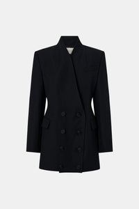 Ghost view CAMILLA AND MARC Caius Tailored Mini Dress in Black with double‑breasted button closure.