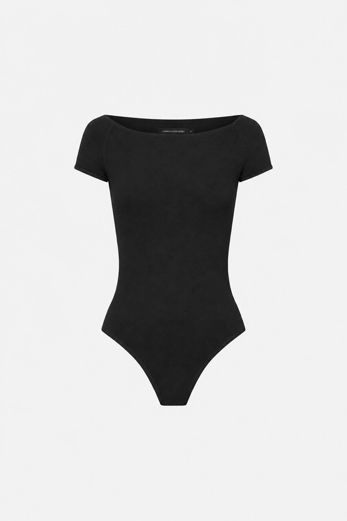 Ghost view CAMILLA AND MARC Cali Off The Shoulder Bodysuit in black.