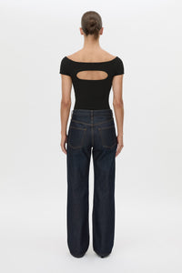 Back view CAMILLA AND MARC Cali Off The Shoulder Bodysuit in black.