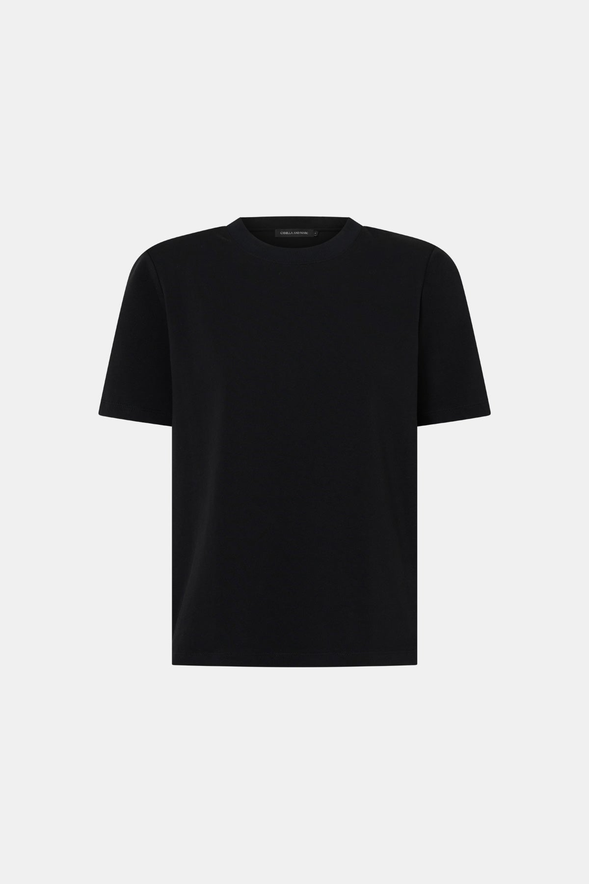 Ghost view CAMILLA AND MARC short sleeve Carmen Shoulder Pad Tee in black with strong shoulder design. 