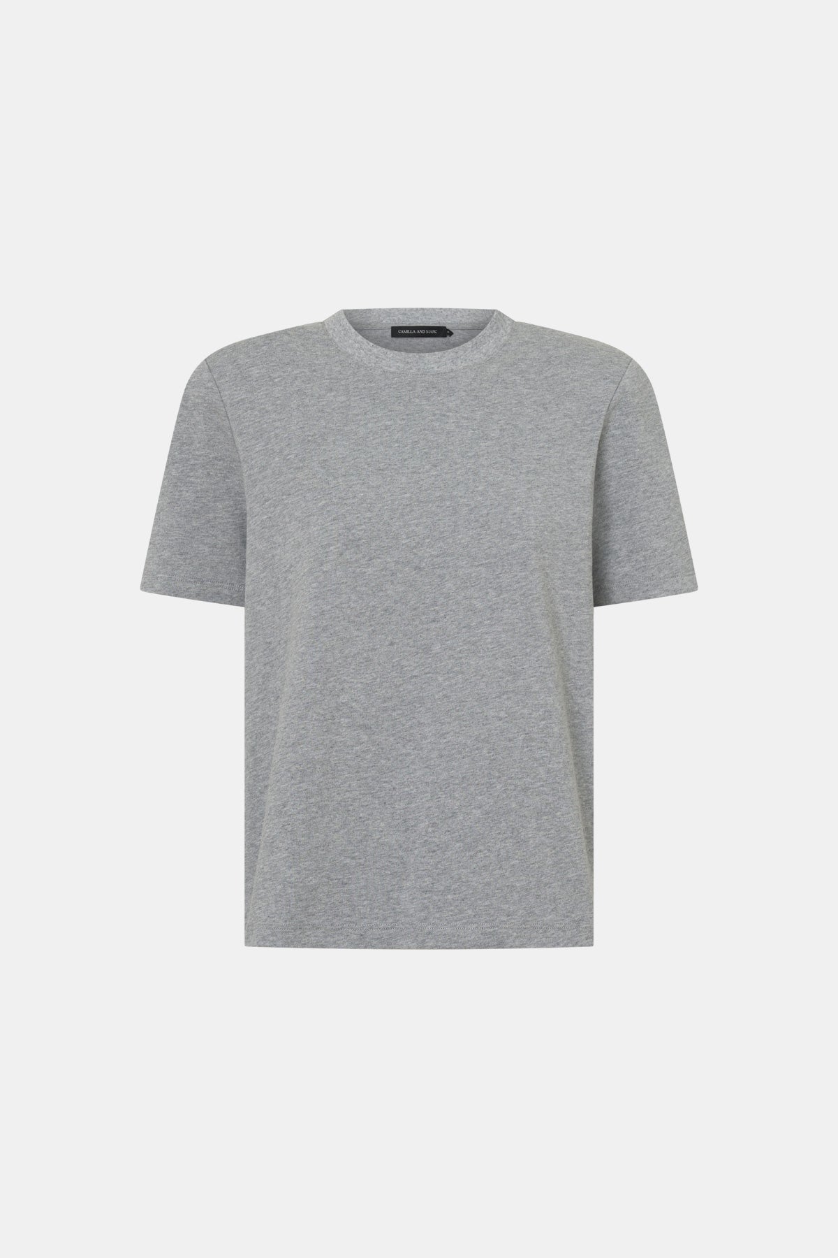 Ghost view CAMILLA AND MARC short sleeve Carmen Shoulder Pad Tee in grey marle with strong shoulder design.