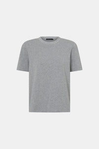 Ghost view CAMILLA AND MARC short sleeve Carmen Shoulder Pad Tee in grey marle with strong shoulder design.