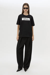 Front view CAMILLA AND MARC Carmont Graphic Tee in Black with white graphic logo.