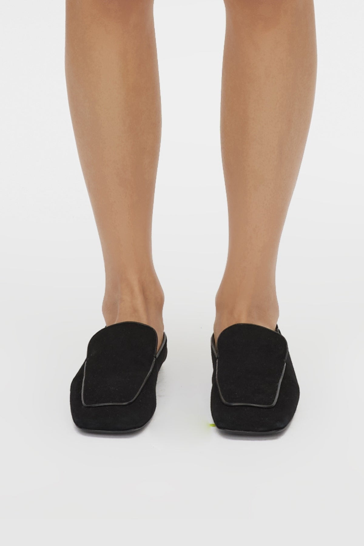 Front view CAMILLA AND MARC Carolyn Loafer in Black Italian leather with square toe and slip‑on design.  