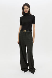 Front View - CAMILLA AND MARC Casio drop crotch check pant in charcoal grey. 