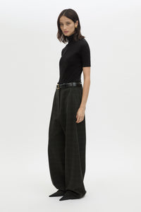 Side View - CAMILLA AND MARC Casio drop crotch check pant in charcoal grey. 