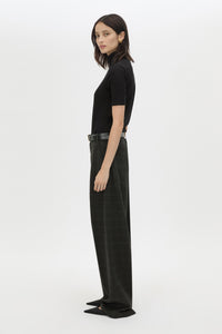 Side Styled View - CAMILLA AND MARC Casio drop crotch check pant in charcoal grey. 