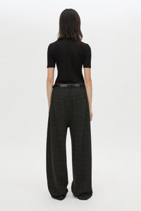 Back View - CAMILLA AND MARC Casio drop crotch check pant in charcoal grey. Side and back pockets. 