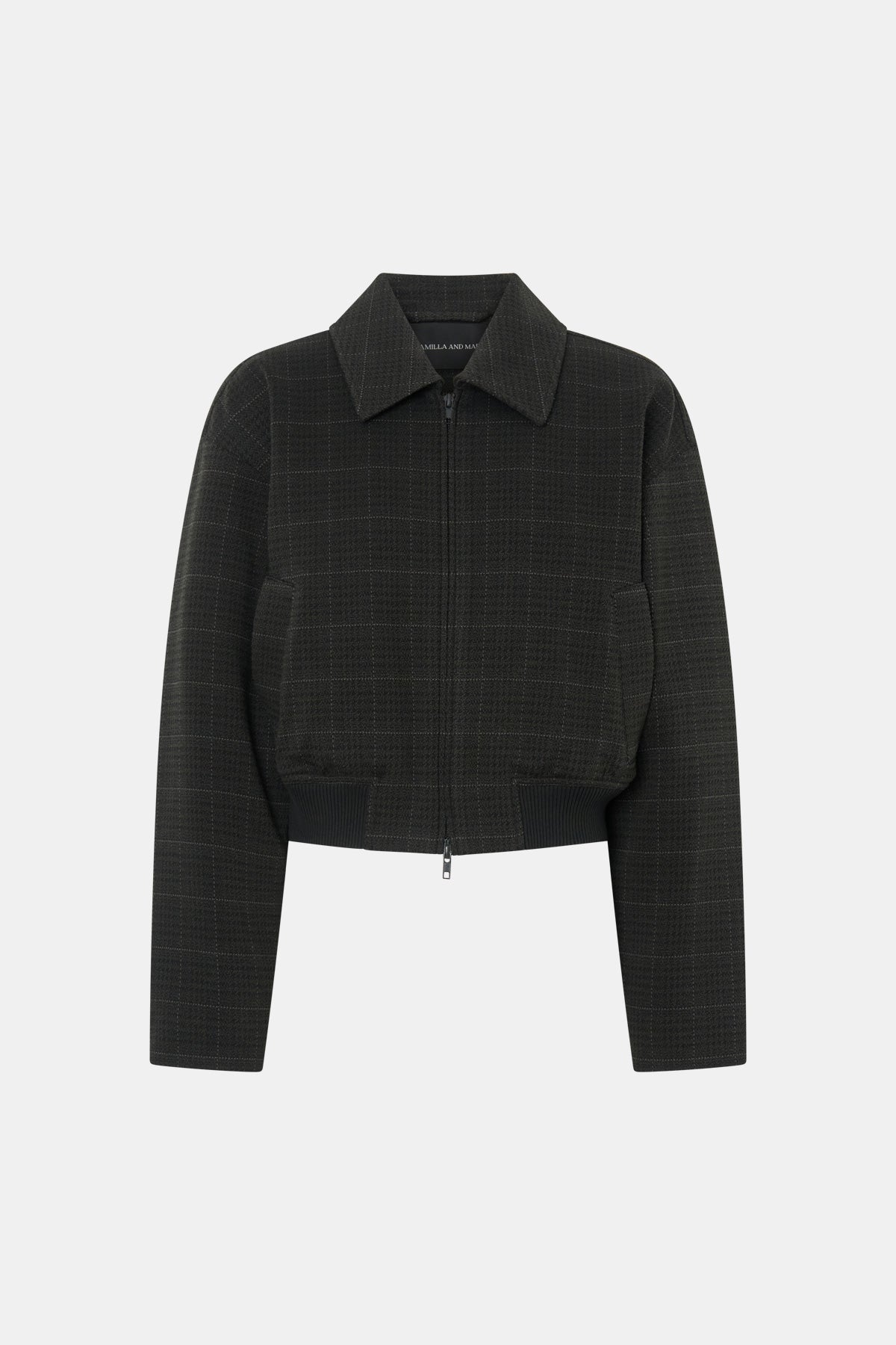 Casio Cropped Bomber - CAMILLA AND MARC Casio cropped checked bomber in charcoal grey
