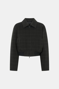 Casio Cropped Bomber - CAMILLA AND MARC Casio cropped checked bomber in charcoal grey