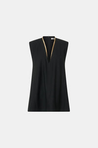 Ghost view CAMILLA AND MARC Cassie Top in Black with V‑neck sleeveless silhouette and removable snake‑chain detail.