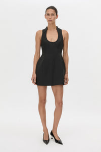 Front view CAMILLA AND MARC structured Chiaro Mini Dress in black with scoop neckline.