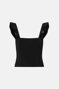 Ghost view CAMILLA AND MARC Chiaro Tailored Top in black with fluted ruffle straps.