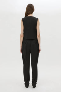 Back view CAMILLA AND MARC Chiaro Fitted Vest in black with double‑breasted closure.