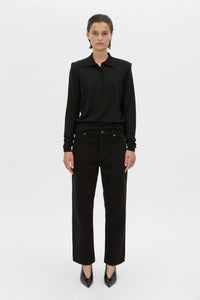 Chime Knit Long Sleeve Top - CAMILLA AND MARC Chime long-sleeve merino wool knit polo top in black