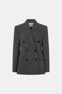 Ghost view CAMILLA AND MARC Cinder Double Breasted Blazer in charcoal grey with relaxed shoulder.
