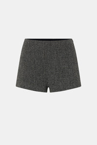 Ghost view CAMILLA AND MARC high waisted Cinder Mini Short in charcoal grey with invisible side seam closure.