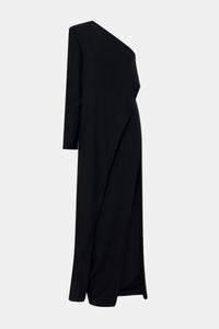 Ghost view CAMILLA AND MARC Ciran Asymmetric Maxi Dress in Black with one‑shoulder padded detail and 100% wool fabrication.