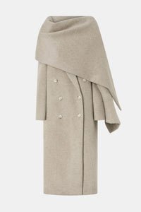 Ghost view CAMILLA AND MARC Ciro Coat in Beige with scarf.
