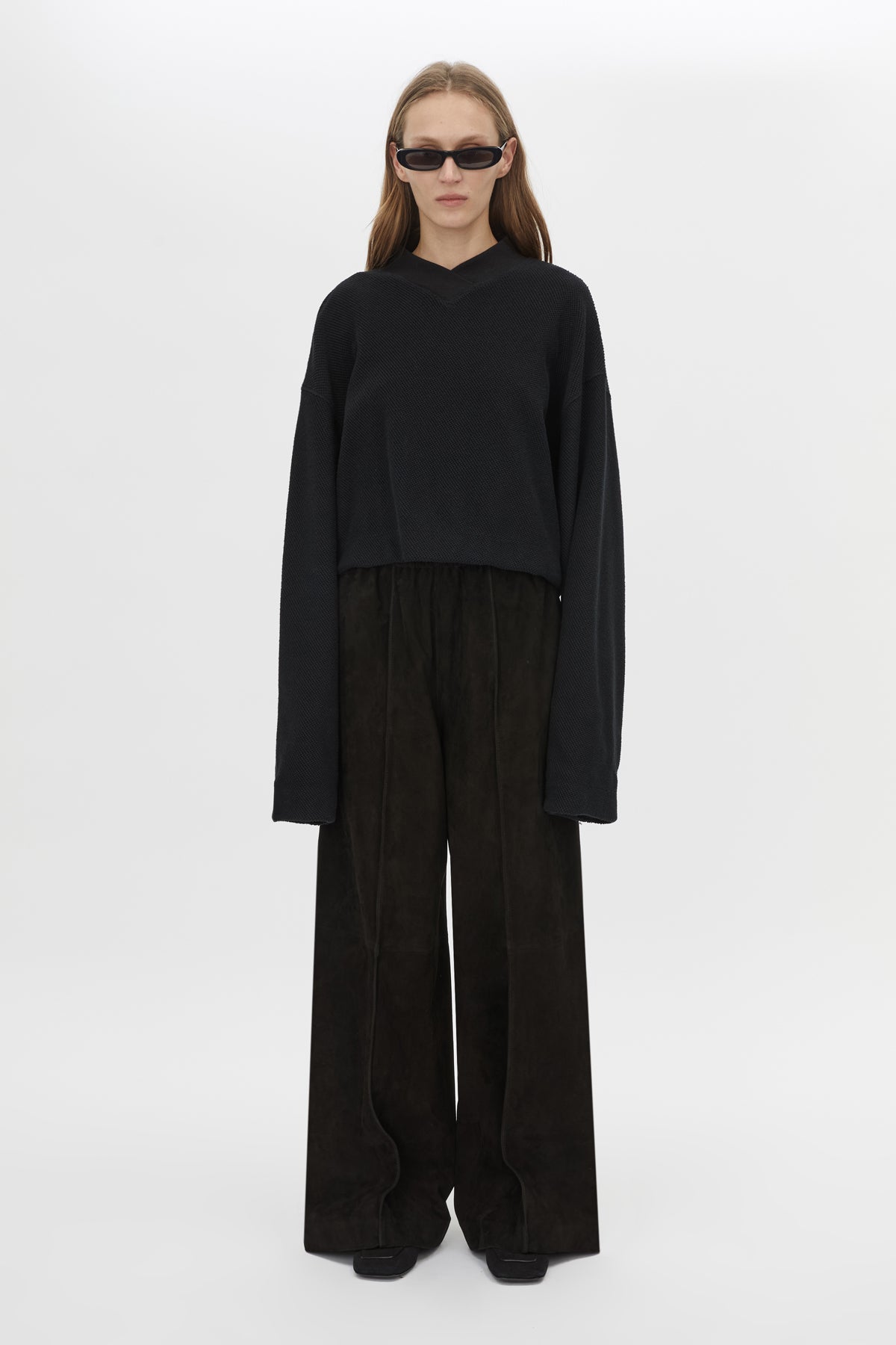 Cosmo Textured Sweater - CAMILLA AND MARC Cosmo V neck long-sleeve textured sweater in black