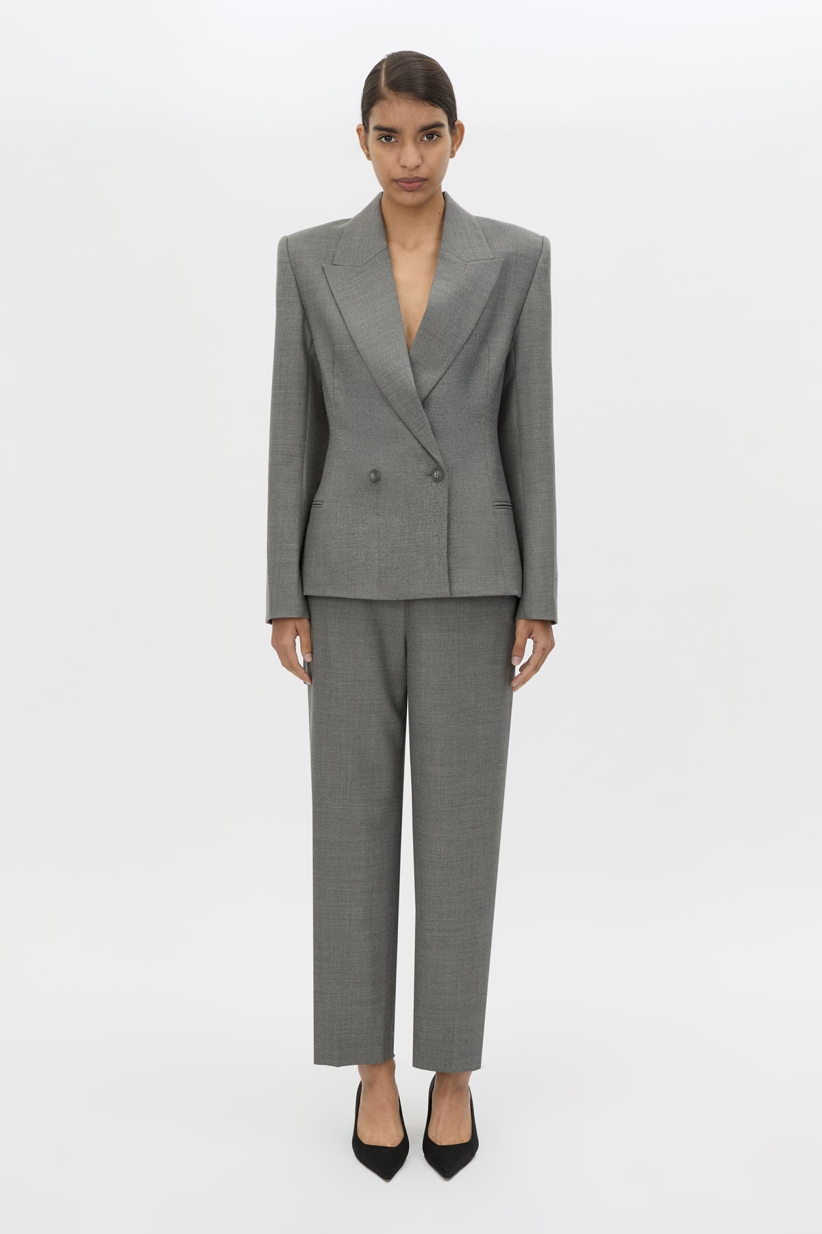 Front View - CAMILLA AND MARC tailored Crest Cropped Pant in grey marle.