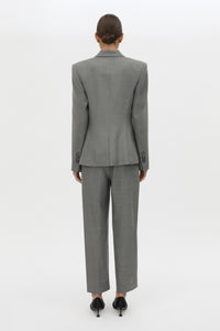 Back view CAMILLA AND MARC Crest Fitted Blazer in Grey Marle with double‑breasted front and sharp lapel.