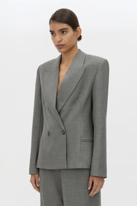 Cropped view CAMILLA AND MARC Crest Fitted Blazer in Grey Marle with double‑breasted front and sharp lapel.