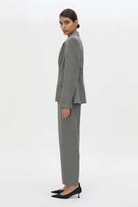 Side view CAMILLA AND MARC Crest Fitted Blazer in Grey Marle with double‑breasted front and sharp lapel.