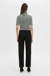 Back view CAMILLA AND MARC Dakota slim fit grey top with ribbed turtleneck.