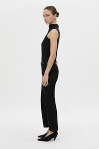 Side view CAMILLA AND MARC fitted Dakota Sleeveless High Neck Top in black.