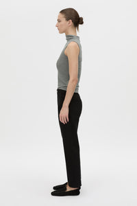 Side view CAMILLA AND MARC fitted Dakota Sleeveless High Neck Top in grey marle.